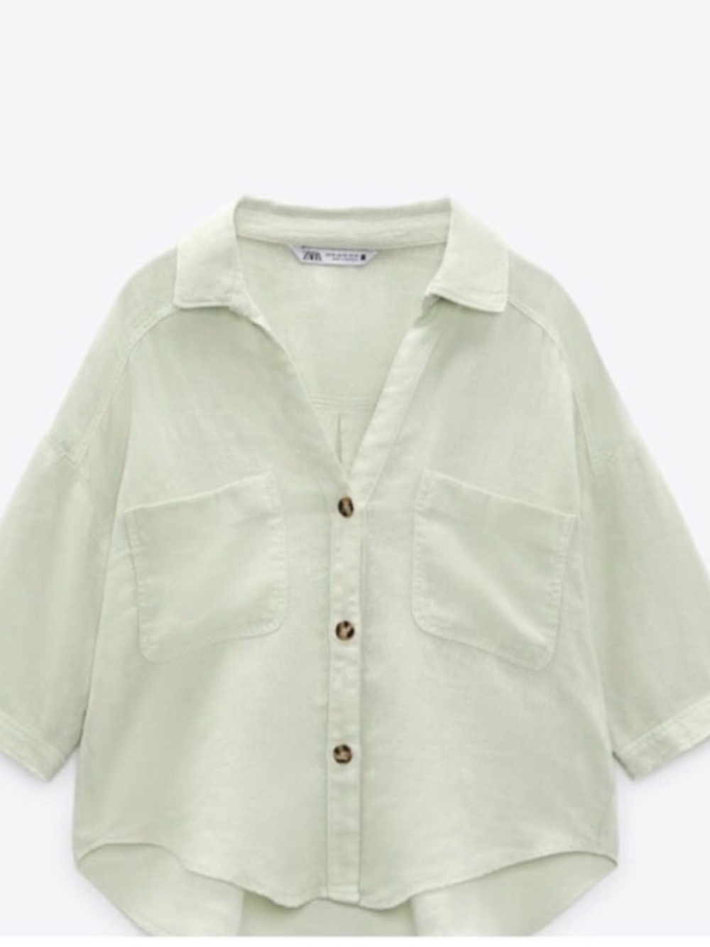 Zara Mint Green Button-Front Pocket Shirt